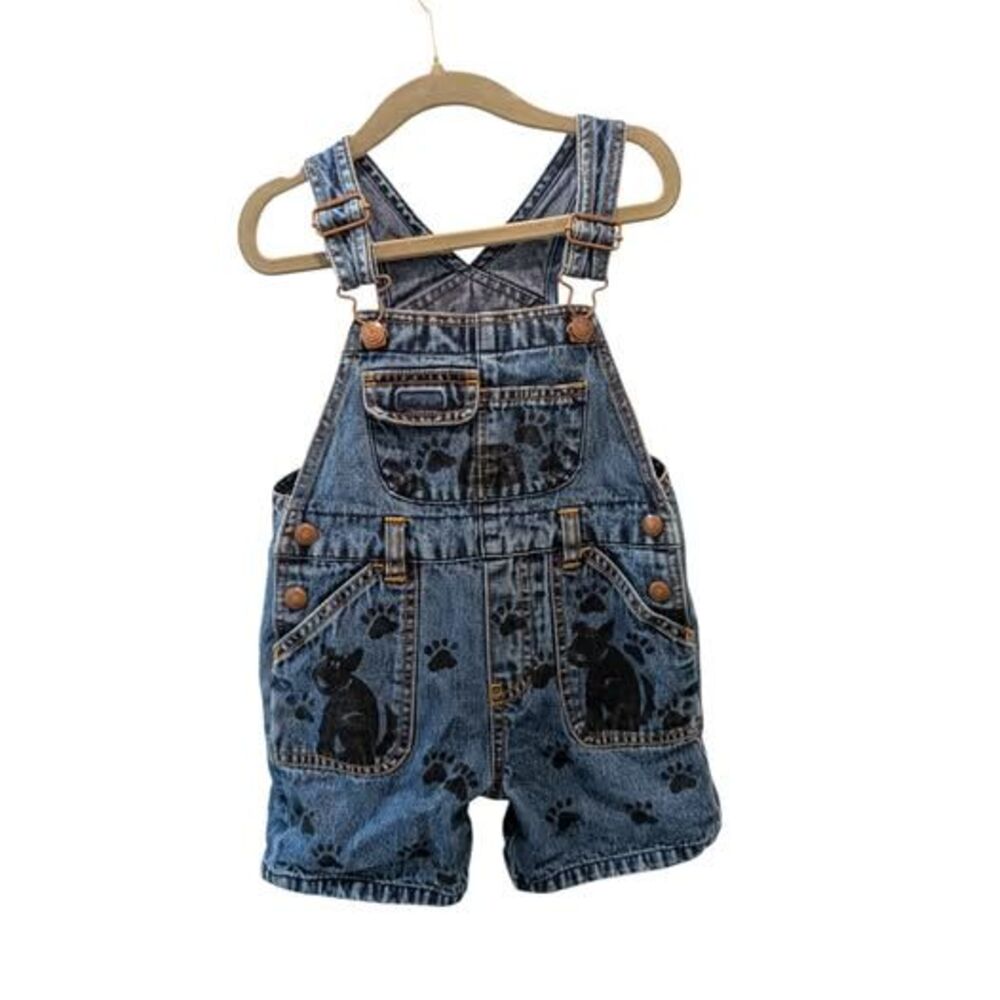 Vintage Baby Gap Dog 90s Overalls Denim Toddler Boys Girls Paw Print 12-18m